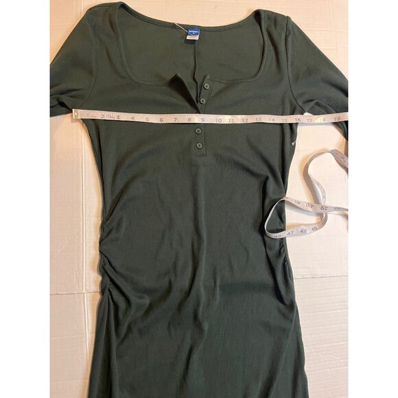 New Old Navy M Maternity Long-Sleeve Henley Midi/ maxi Dress Rib-Knit Dark Green - Picture 11 of 13